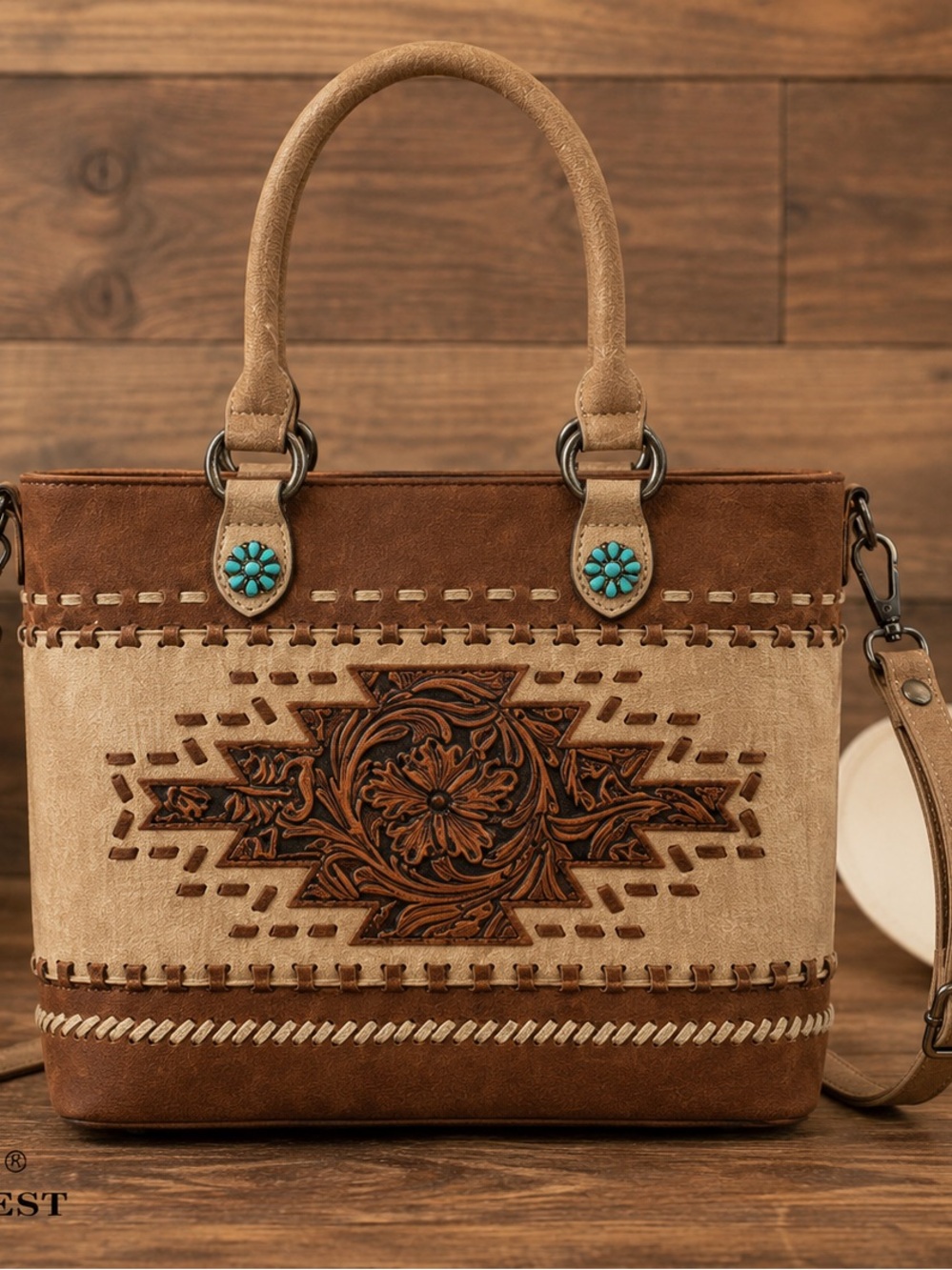 Montana West Western Tooled Aztec Concealed Carry Tote/Crossbody Brown NWT